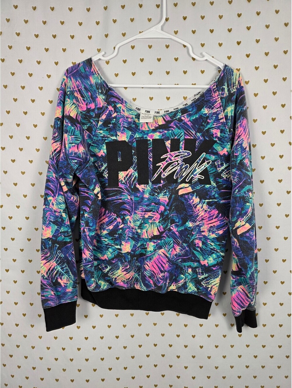 Victorias Secret Pink Neon Logo Slouchy Sweater Shirt Small
